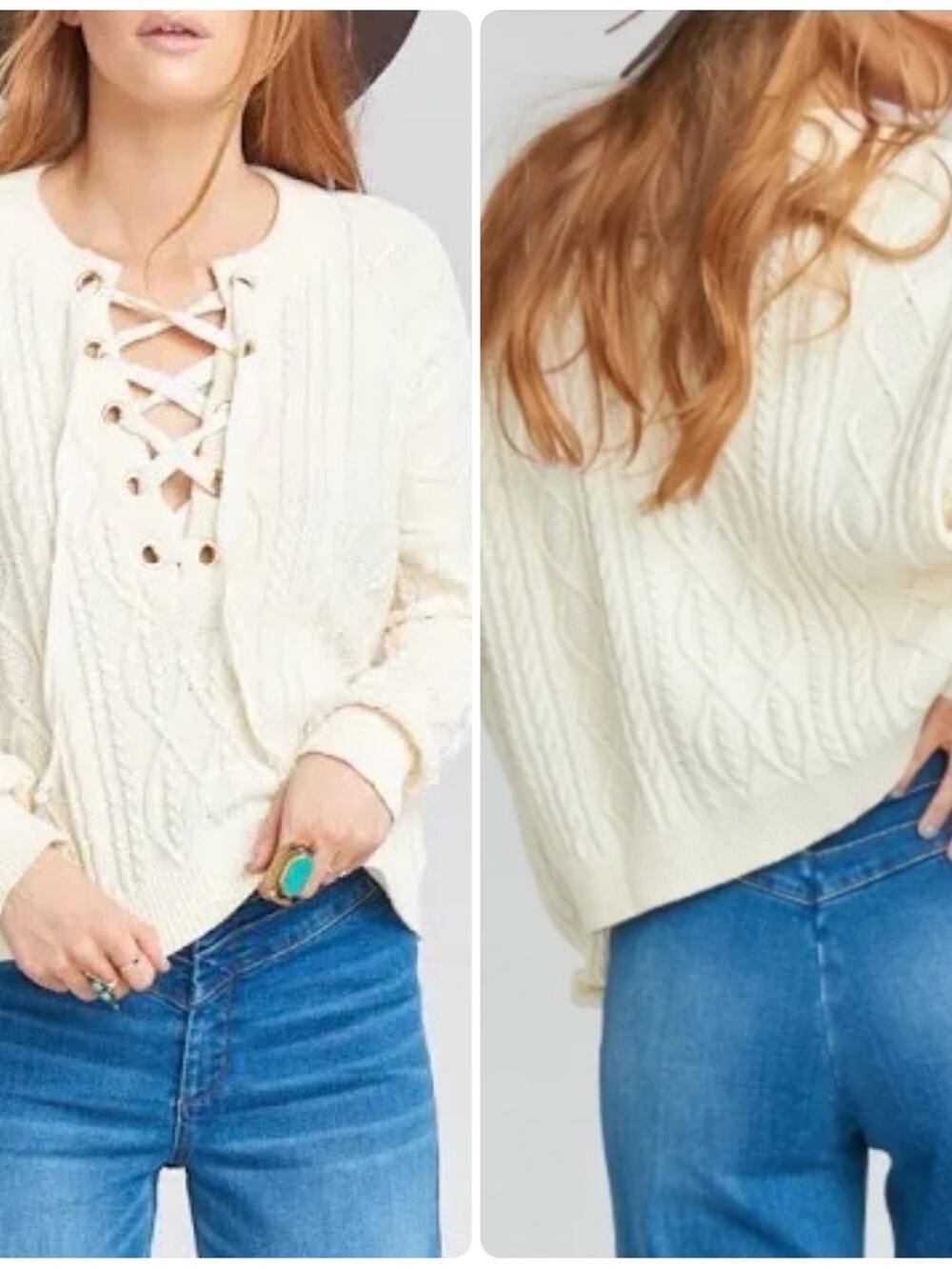Show Me Your Mumu Joey Lace-Up Sweater Snowflake Cable Knit